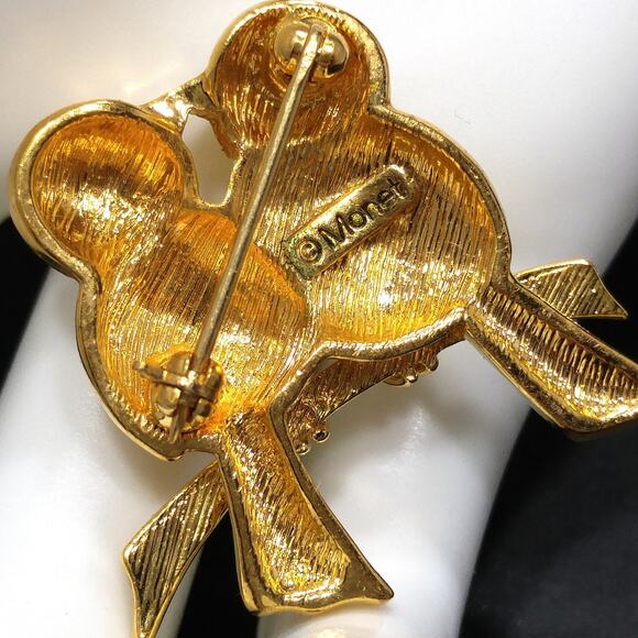 Monet Two Love Birds Rhinestone Brooch, Gold Plated, 1980s Vintage Jewelry - Picture 5 of 10